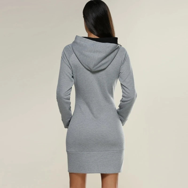 Autumn Women's Fashion Casual Hooded Dresses American Slim Basic Women Long Sleeve Dress Pullover Sweater Perppy Popular Hoodie