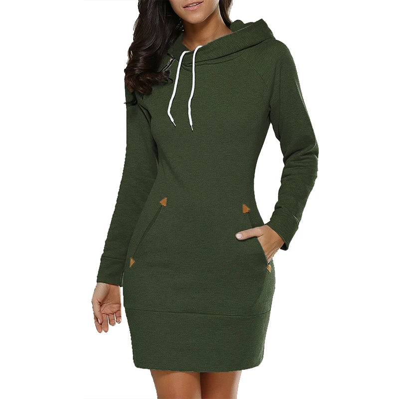 Autumn Women's Fashion Casual Hooded Dresses American Slim Basic Women Long Sleeve Dress Pullover Sweater Perppy Popular Hoodie