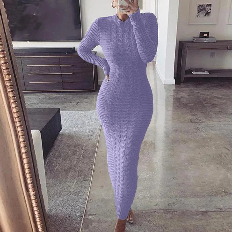 Women Long Maxi Sweater Dress Sexy Half Turtlenck Long Sleeve Tunic Knitwear Ankle Length Bodycon Party Dresses XXBLH-2808