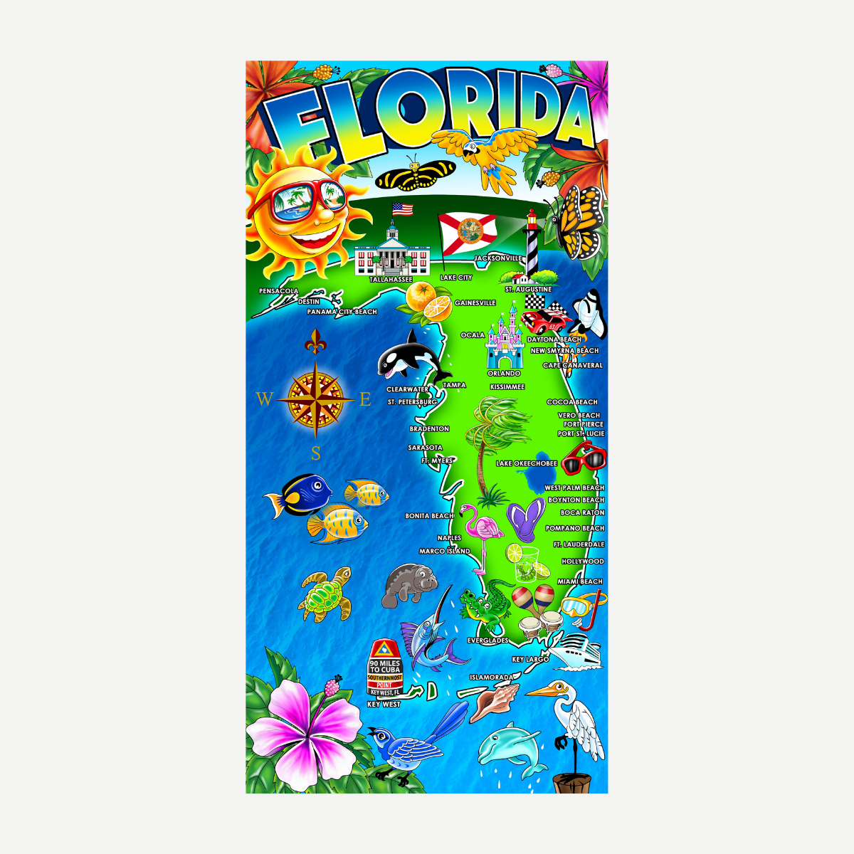 HOT Florida Map Beach Towel Towels World