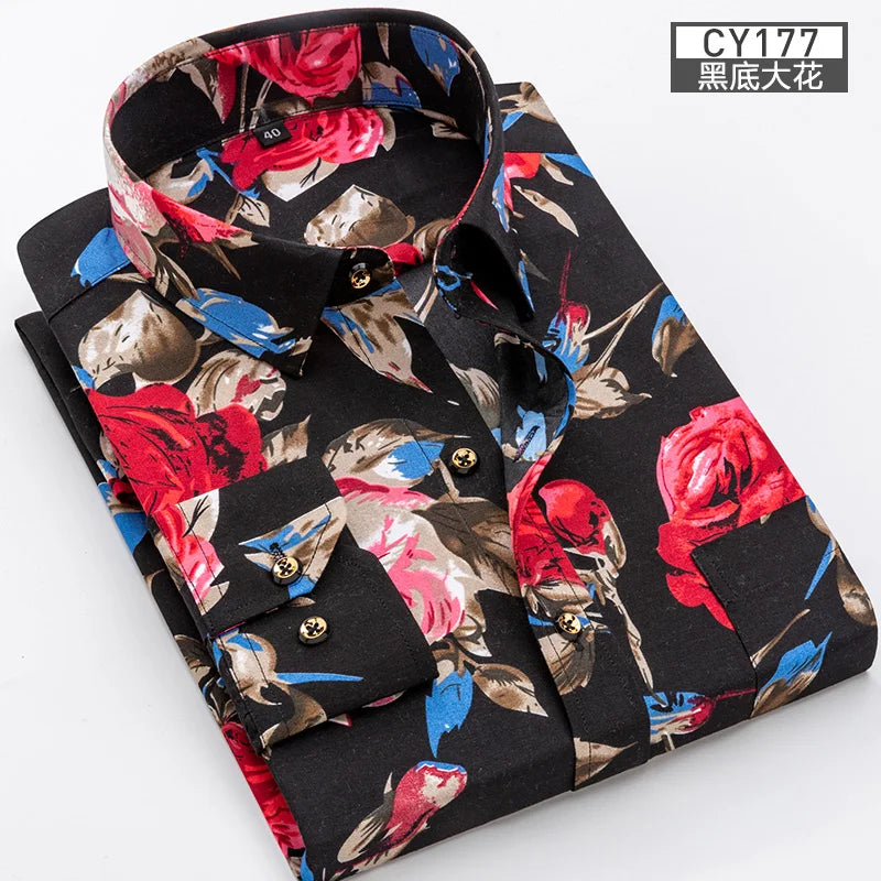 Men's Long Sleeve Printed Casual Shirt Fashion Trun-down Collar Wedding Party Shirts Soft Hawaiian Holiday Summer Shirt