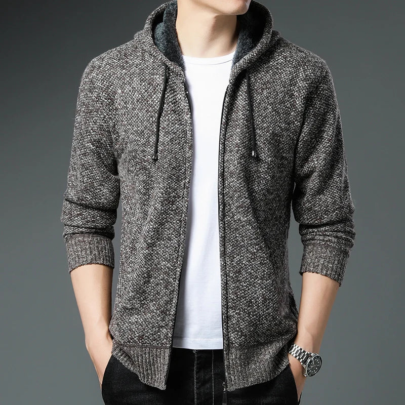 Men's Knit Sweater Spring Autumn Men Cardigan Cable Sweaters Coat Faux Fur Wool Casual Loose Coat  Solid Versatile Jacket