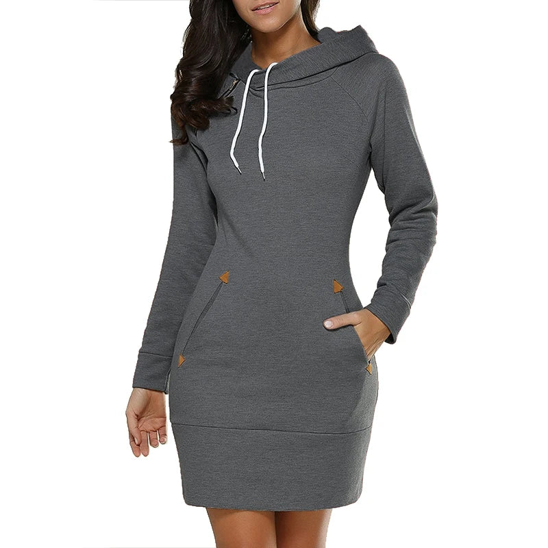 Autumn Women's Fashion Casual Hooded Dresses American Slim Basic Women Long Sleeve Dress Pullover Sweater Perppy Popular Hoodie