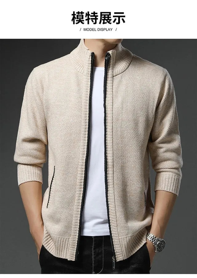 Men's Knit Sweater Spring Autumn Men Cardigan Cable Sweaters Coat Faux Fur Wool Casual Loose Coat  Solid Versatile Jacket