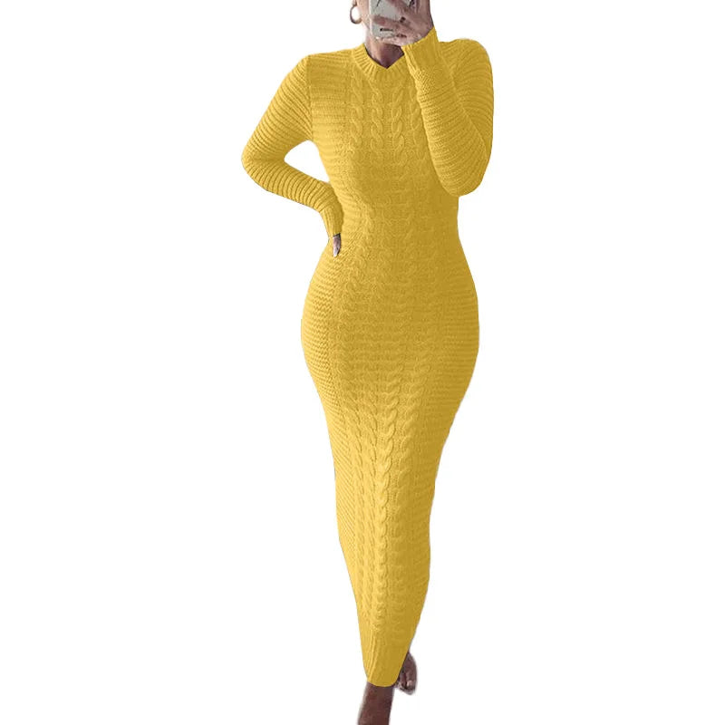 Women Long Maxi Sweater Dress Sexy Half Turtlenck Long Sleeve Tunic Knitwear Ankle Length Bodycon Party Dresses XXBLH-2808