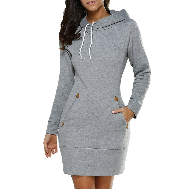 Autumn Women's Fashion Casual Hooded Dresses American Slim Basic Women Long Sleeve Dress Pullover Sweater Perppy Popular Hoodie