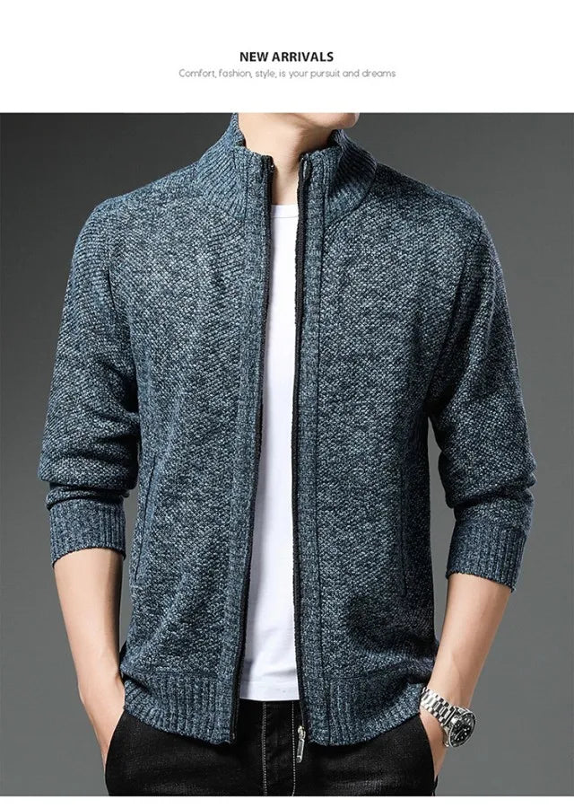 Men's Knit Sweater Spring Autumn Men Cardigan Cable Sweaters Coat Faux Fur Wool Casual Loose Coat  Solid Versatile Jacket