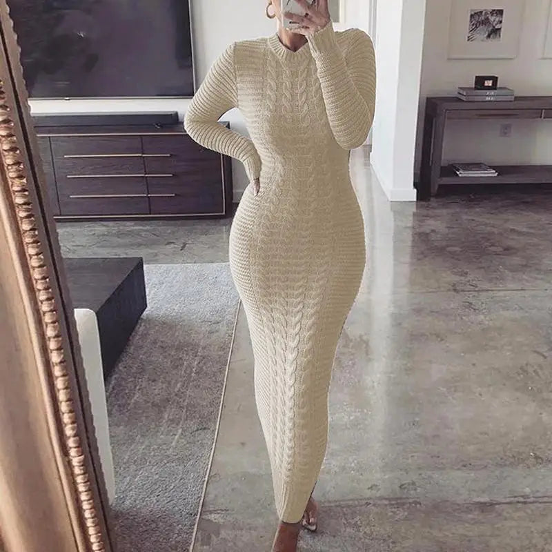 Women Long Maxi Sweater Dress Sexy Half Turtlenck Long Sleeve Tunic Knitwear Ankle Length Bodycon Party Dresses XXBLH-2808