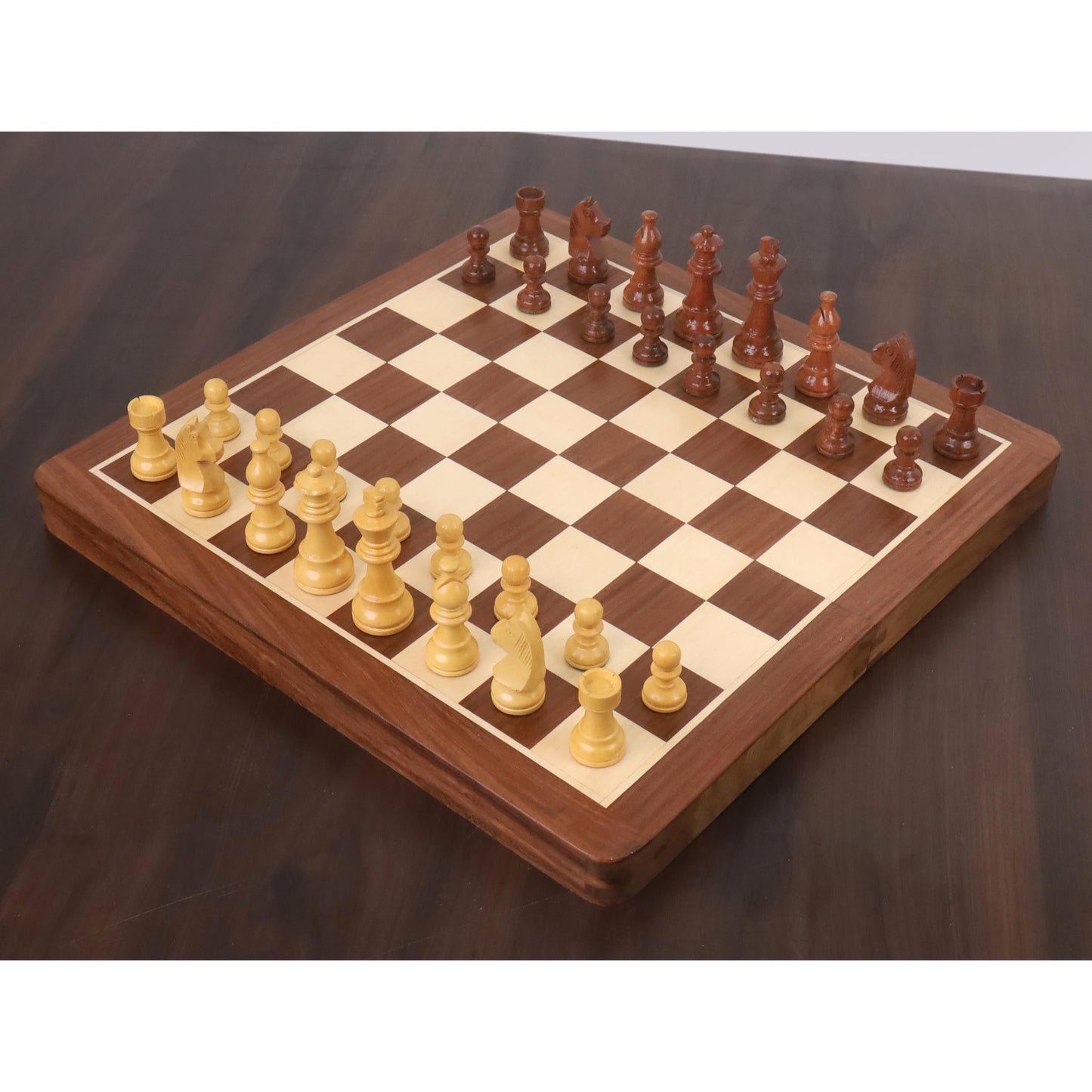 2 in 1 Magnetic Travel Chess & Backgammon Set in Golden Rosewood & Bud Rosewood- 14 inches Royal Chess Mall