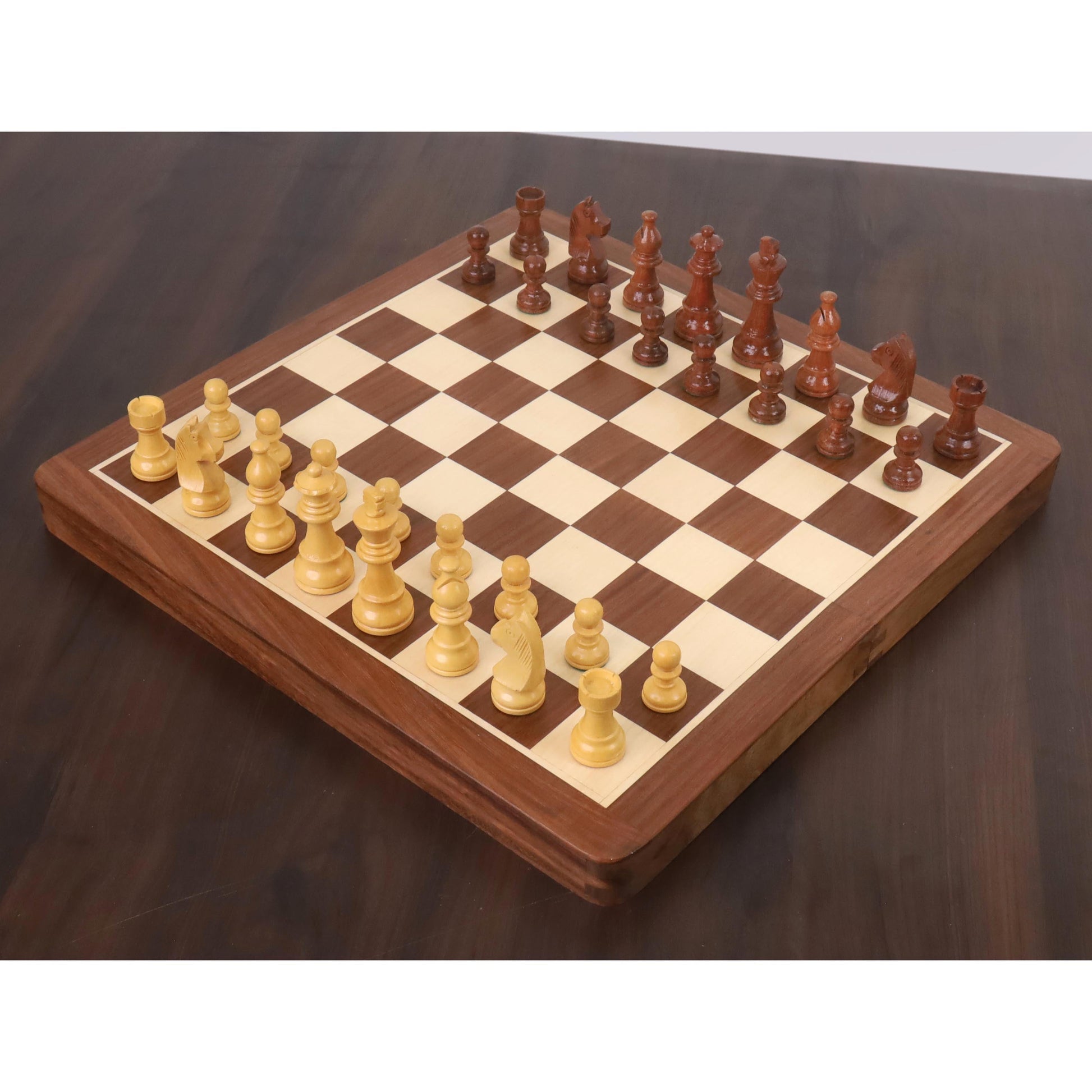 2 in 1 Magnetic Travel Chess & Backgammon Set in Golden Rosewood & Bud Rosewood- 14 inches Royal Chess Mall