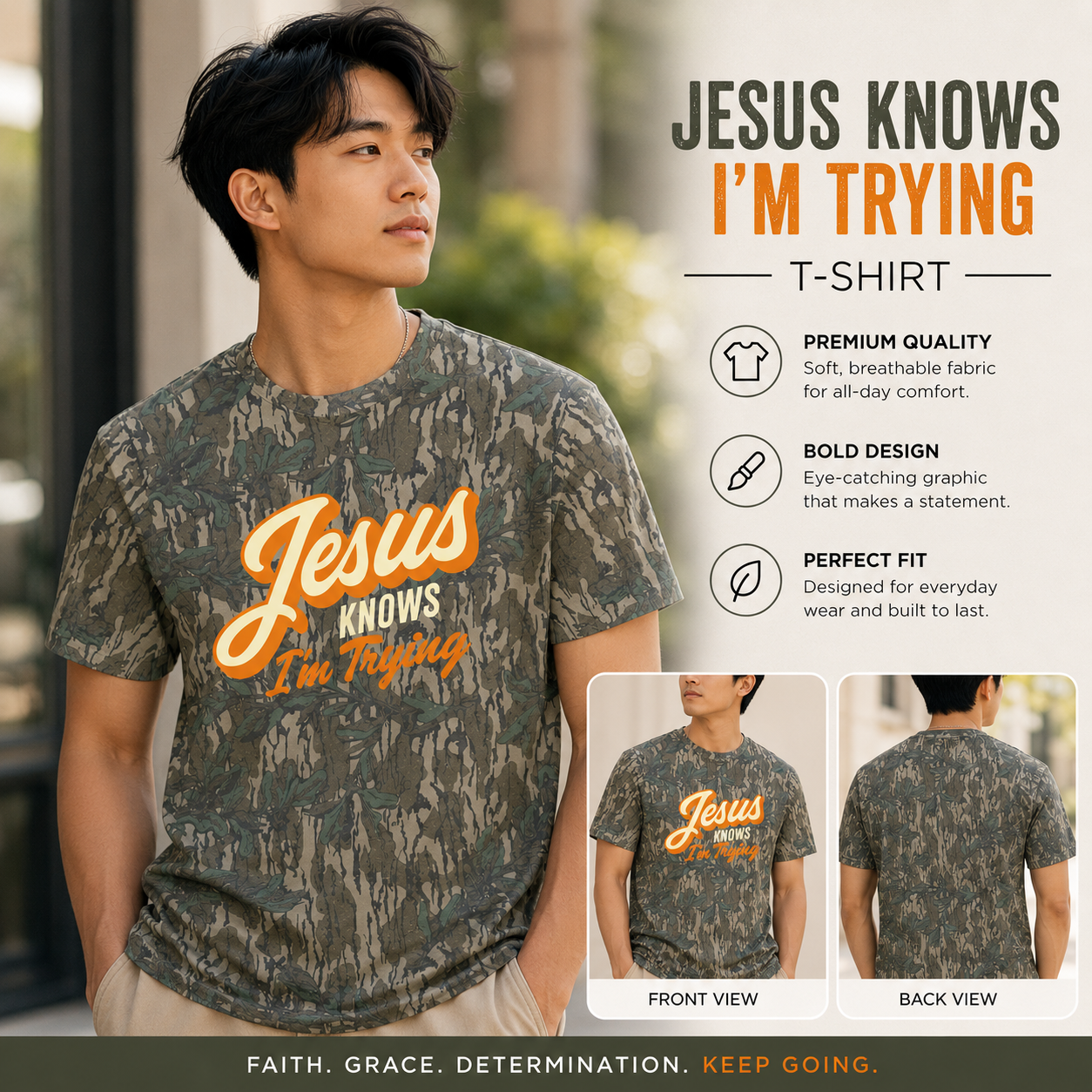 Jesus Knows I'm Trying T-Shirt The Mad Hatter Company