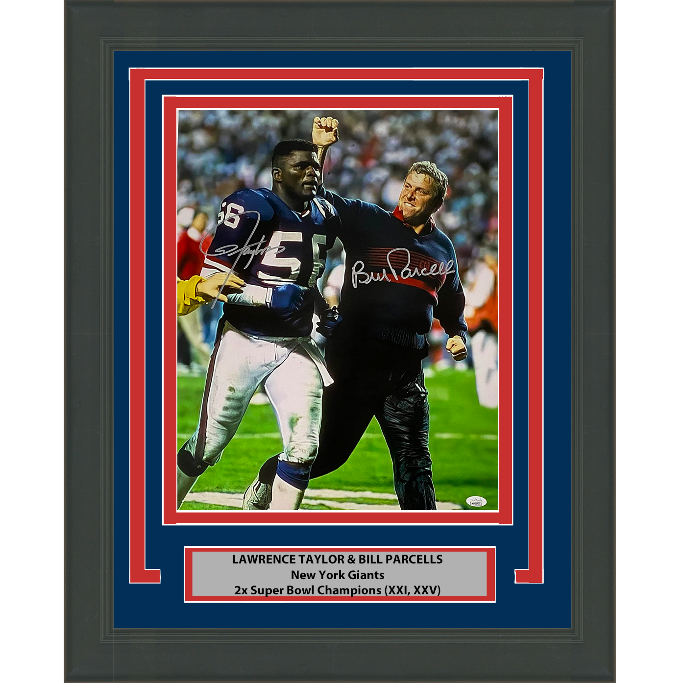 Framed Autographed/Signed Lawrence Taylor & Bill Parcells New York Giants 16x20 Football Photo JSA COA #2 Hall of Fame Sports Memorabilia