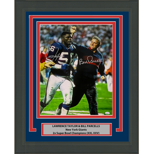 Framed Autographed/Signed Lawrence Taylor & Bill Parcells New York Giants 16x20 Football Photo JSA COA #2 Hall of Fame Sports Memorabilia