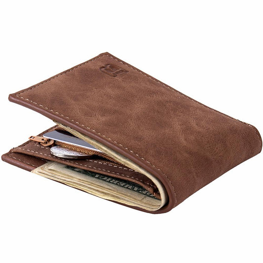 Men's Suede Wallet with Coin Bag Zipper