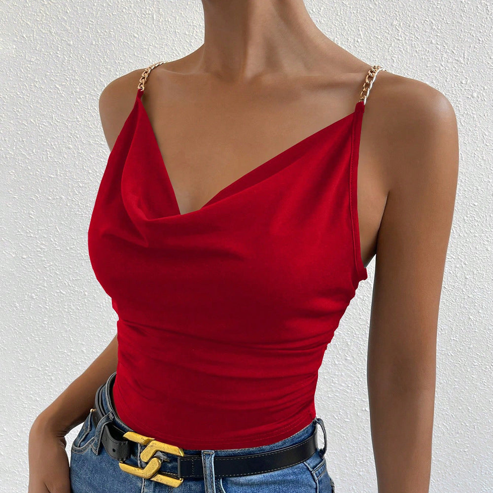 Sexy Red Slip Vest Women Summer Slim Fit Slimming Pleated Waist Tight Short Strapless Tops Outerwear Wanita Store