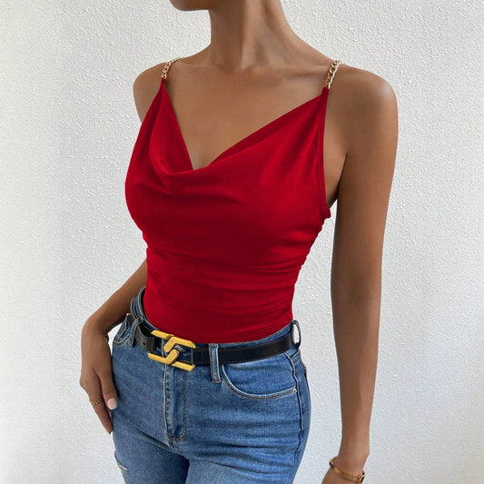Sexy Red Slip Vest Women Summer Slim Fit Slimming Pleated Waist Tight Short Strapless Tops Outerwear Wanita Store