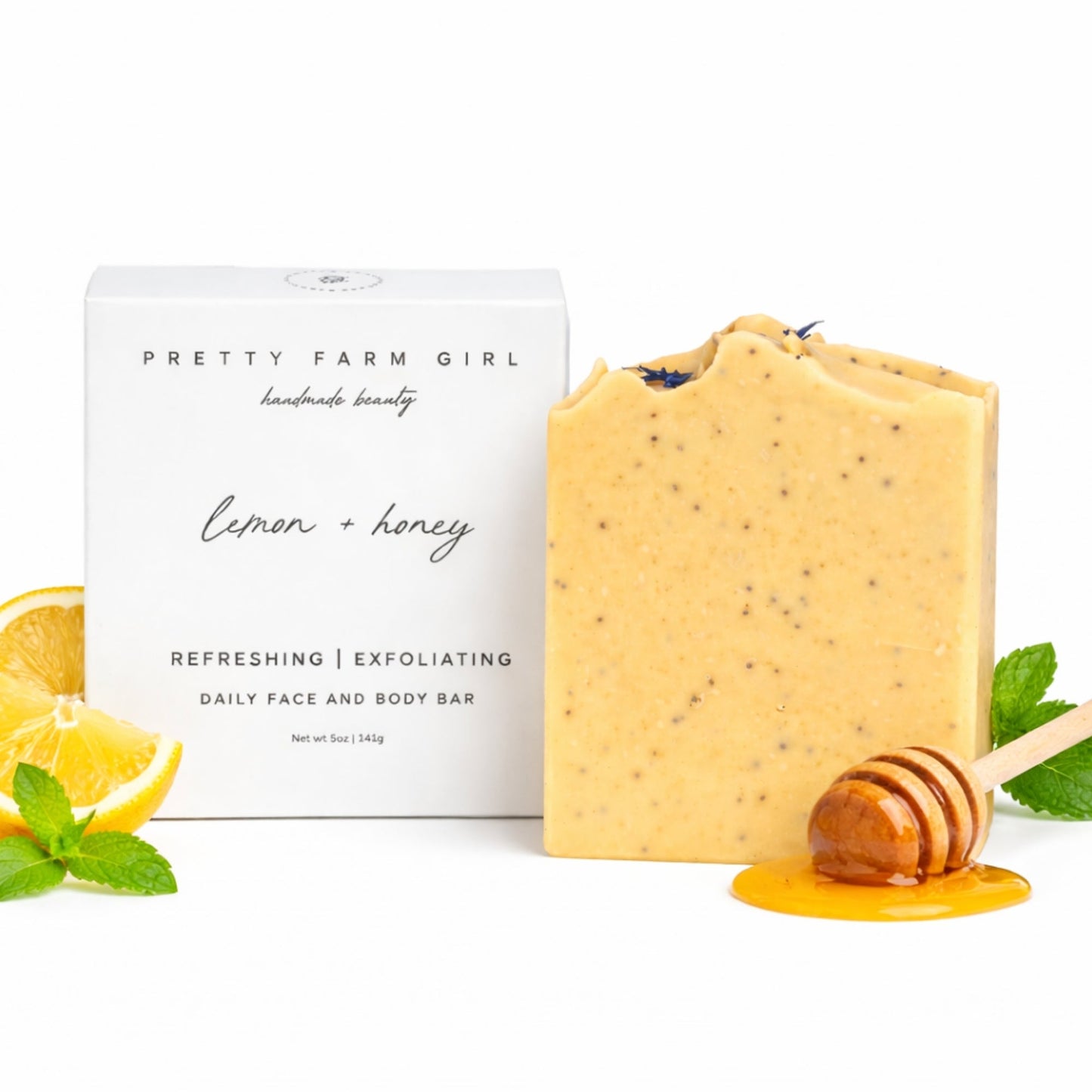 Lemon + Honey + Poppy Seed Handmade Tallow and Goat Milk Soap Bar Pretty farm girl