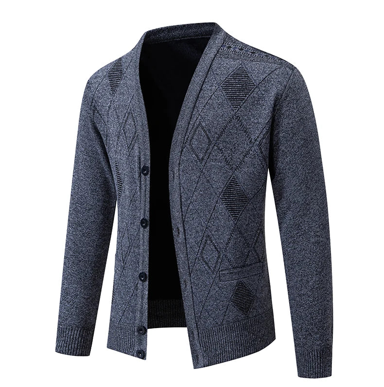 Mens Fleece Thick Cardigan Autumn Winter Knitted Sweaters Male Cardigans Slim Fit Luxury Brand Cold Sweater Coat Jacket