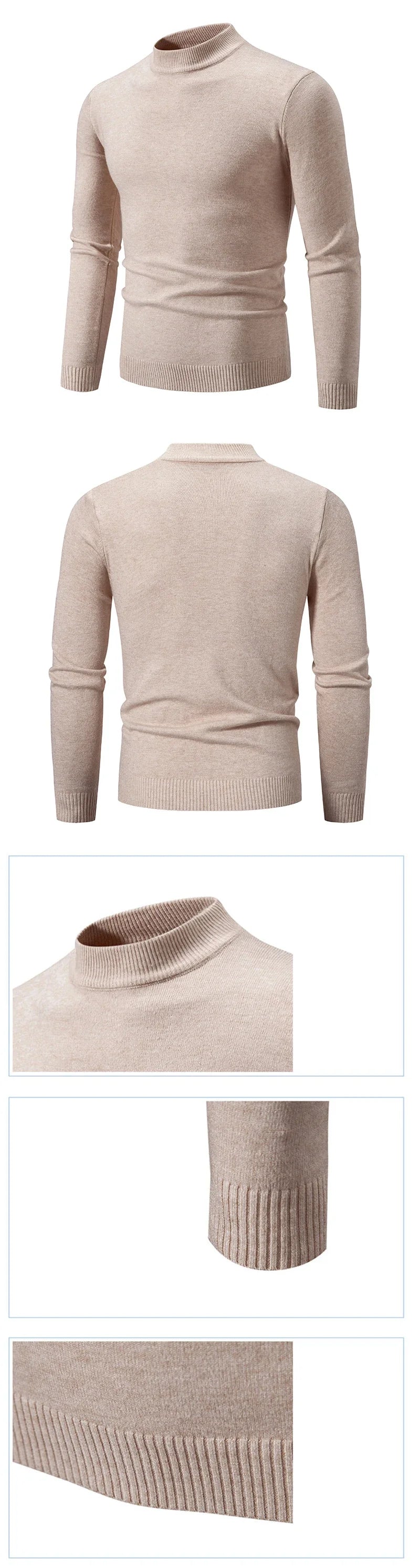 Autumn Mens Mock Turtleneck Knitwear Sweater Outdoor Half Neck Solid Color Pullover Streetwear Winter Warm Knitted Sweater