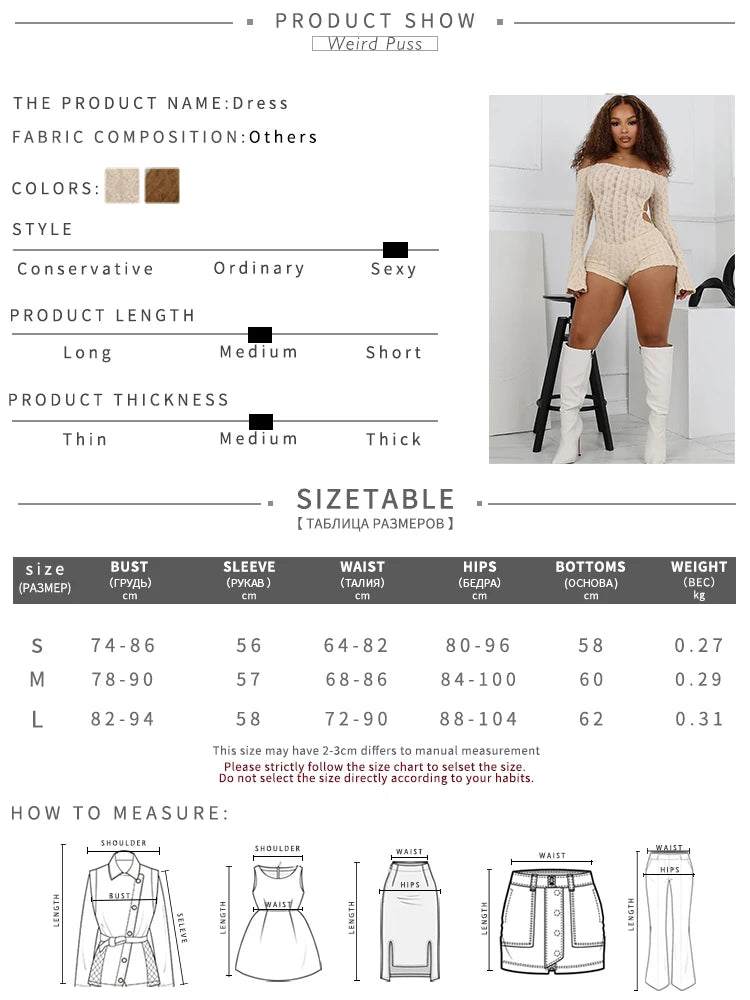 Weird Puss Backless Romper Women Knit Thin Fall Slash Neck Full Sleeve Hipster Playsuit Street Workout Activity Shorts Overalls