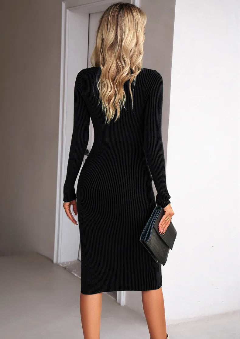 Spring Knit Solid Dress Women Long Sleeve Autumn Winter Bottomed Dresses Square Neck  Autumn Winter Vestidos Streetwear Clothing