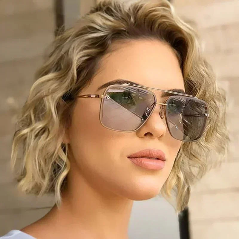 Fashion Square Luxury Design Sunglasses Men Women Flight Seven Rock Mach Six Style Gradient Pilot Sunglasses Oculos De Sol