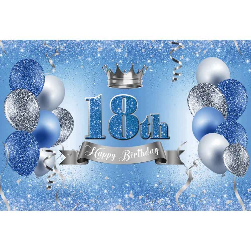 18th Birthday Photography Background Black Golden Glitter Balloons Boys Girls 18 Years Old Birthday Party Decoration Backdrops