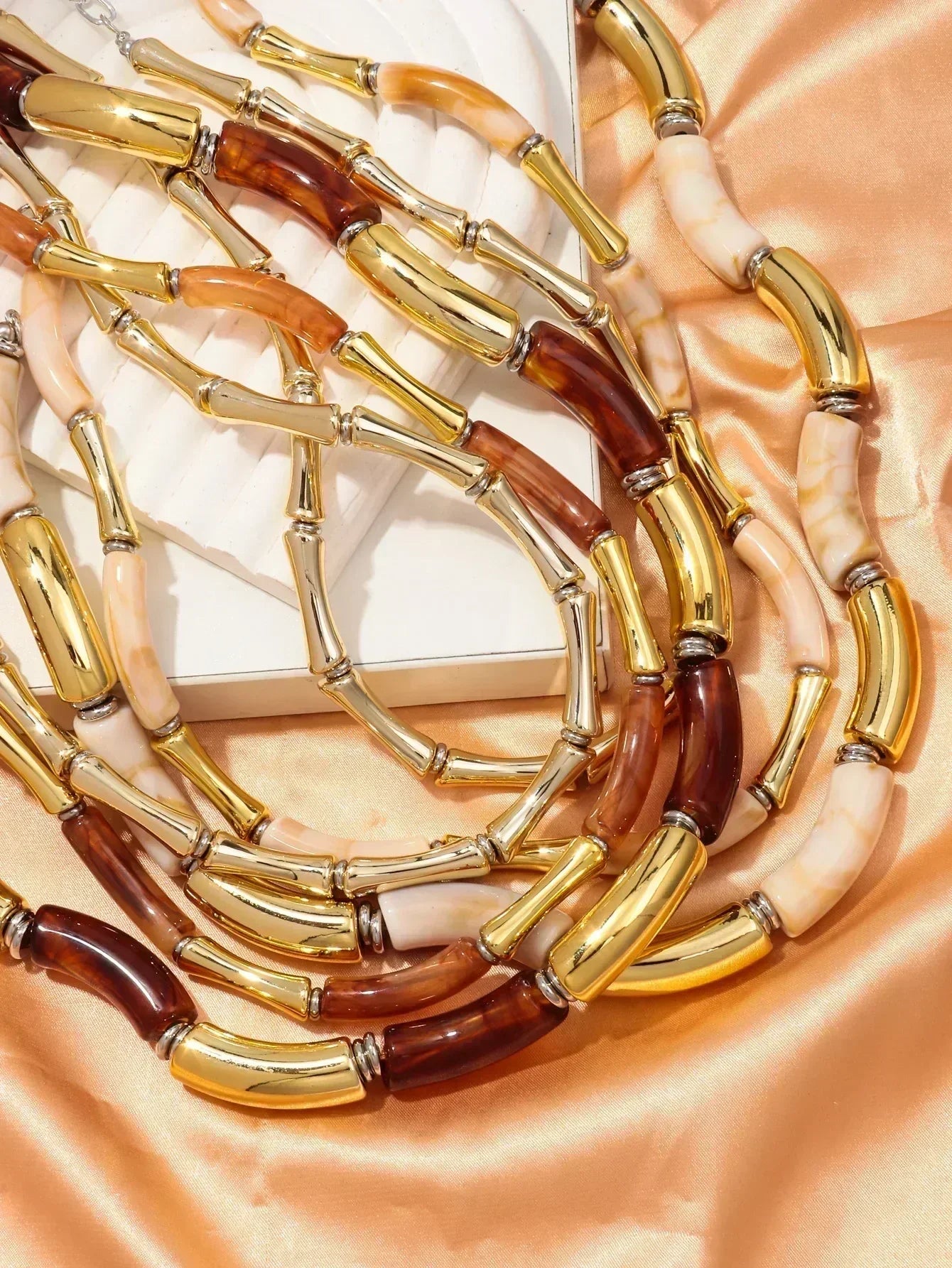 3 pieces/set Bohemian Acrylic Bamboo Beads Choker Necklace Set for Women Chunky Tube Necklaces 2024 Accessories Jewelry Femstylo