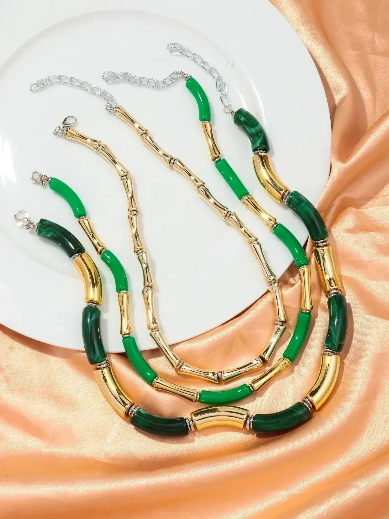 3 pieces/set Bohemian Acrylic Bamboo Beads Choker Necklace Set for Women Chunky Tube Necklaces 2024 Accessories Jewelry Femstylo
