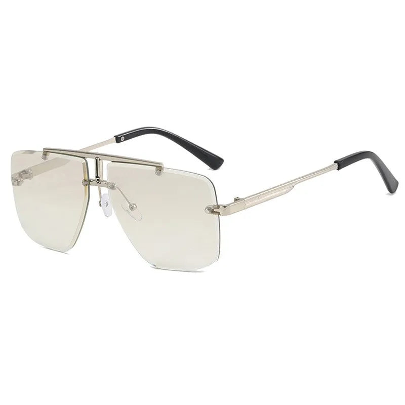 New Fashion Men Rimless Sunglasses For Women Double Bridge Metal Frame Sun Glasses Driving Shades UV400 Eyeglasses