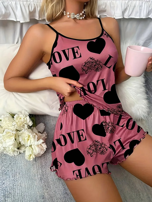 Women's new style LOVE Love halter top shorts casual two-piece set comfortable home wear