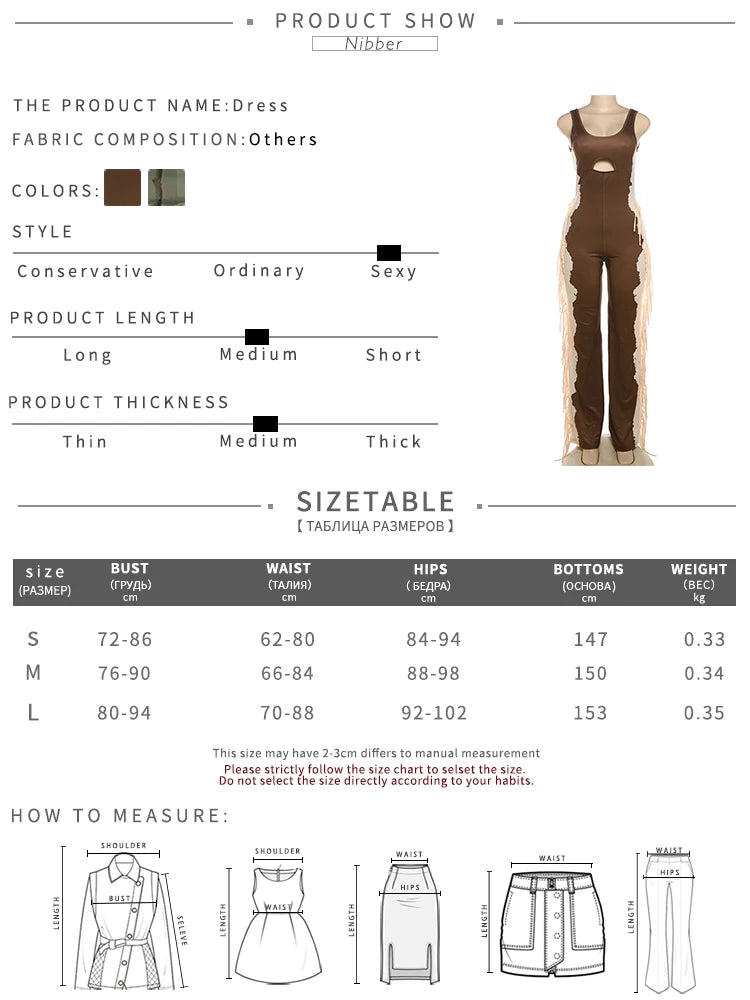 Nibber Chic Side Tassel Jumpsuit Women Sexy Hollow Contrast Stretch Summer Fashion Fit Sleeveless Elastic Workout Long Overalls