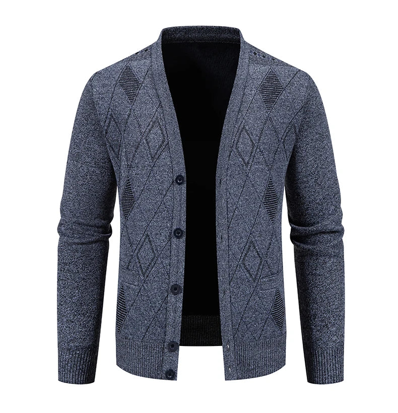 Mens Fleece Thick Cardigan Autumn Winter Knitted Sweaters Male Cardigans Slim Fit Luxury Brand Cold Sweater Coat Jacket