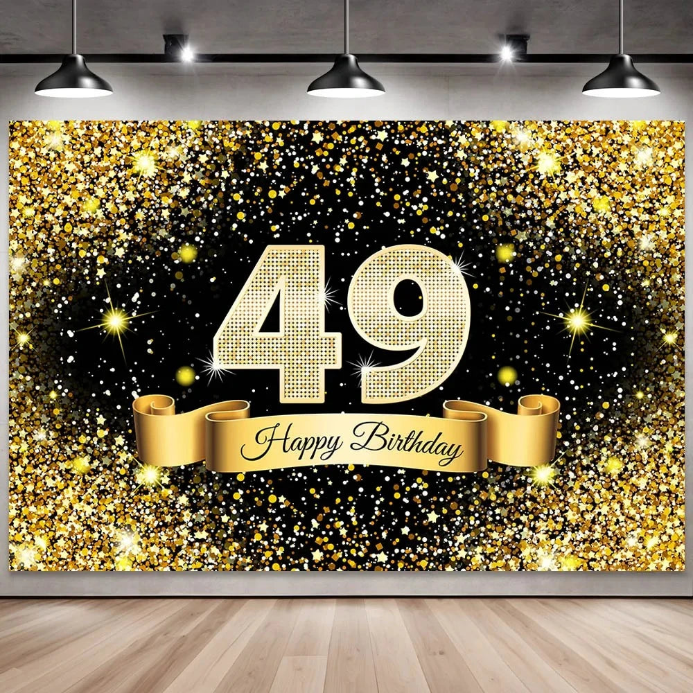 Golden black birthday party background, 18-40-50-60-year-old photography background, photo booth logo, poster background banner
