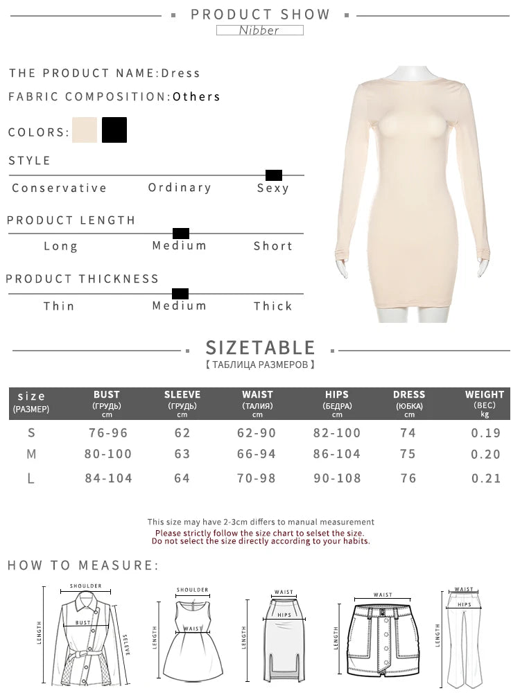 Nibber Basic Payment Casual Mini Dress Women Concise Classic Backless Full Sleeve O-neck Basic Female Bodycon Street Clothing