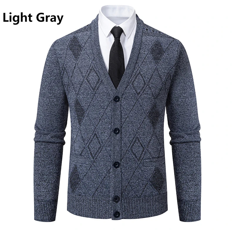 Mens Fleece Thick Cardigan Autumn Winter Knitted Sweaters Male Cardigans Slim Fit Luxury Brand Cold Sweater Coat Jacket