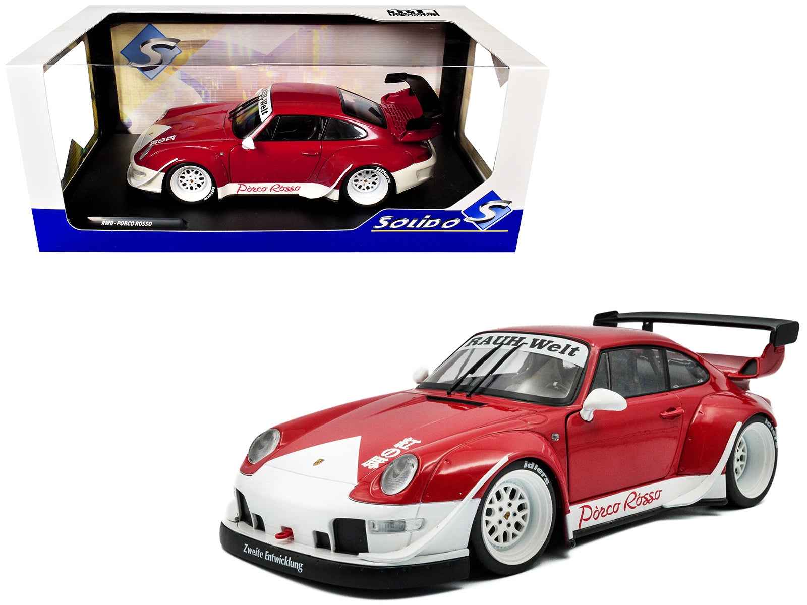 2020 RWB Bodykit "Porco Rosso" Red and White 1/18 Diecast Model Car by Solido Miniature Motors