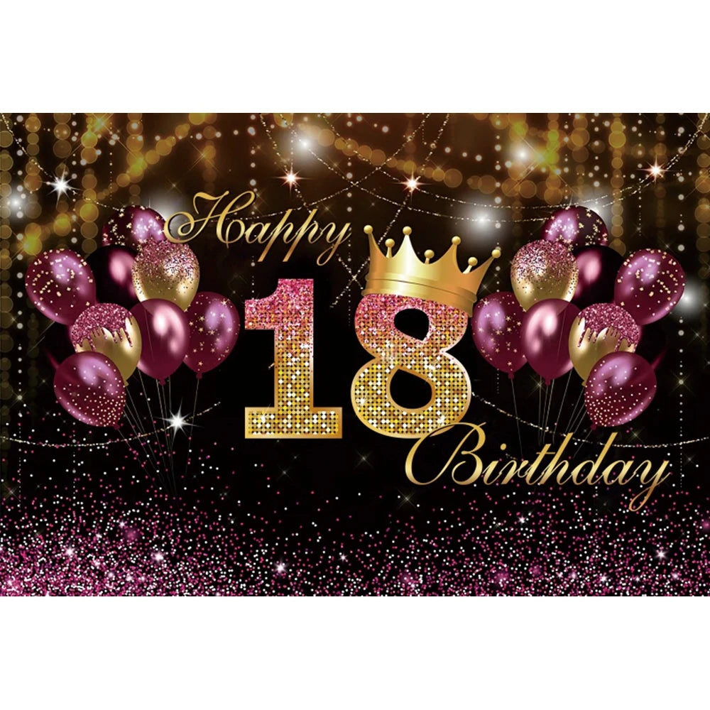 18th Birthday Photography Background Black Golden Glitter Balloons Boys Girls 18 Years Old Birthday Party Decoration Backdrops