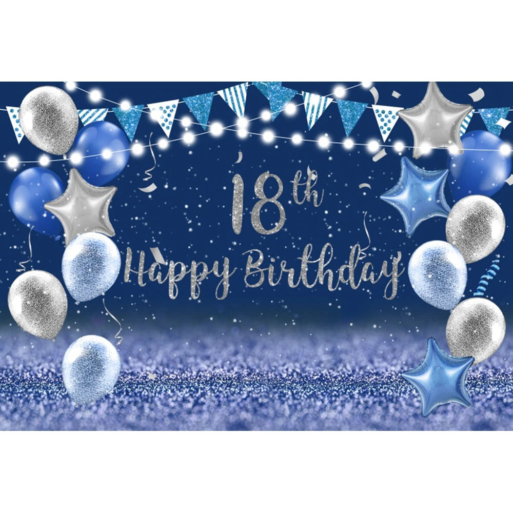 18th Birthday Photography Background Black Golden Glitter Balloons Boys Girls 18 Years Old Birthday Party Decoration Backdrops
