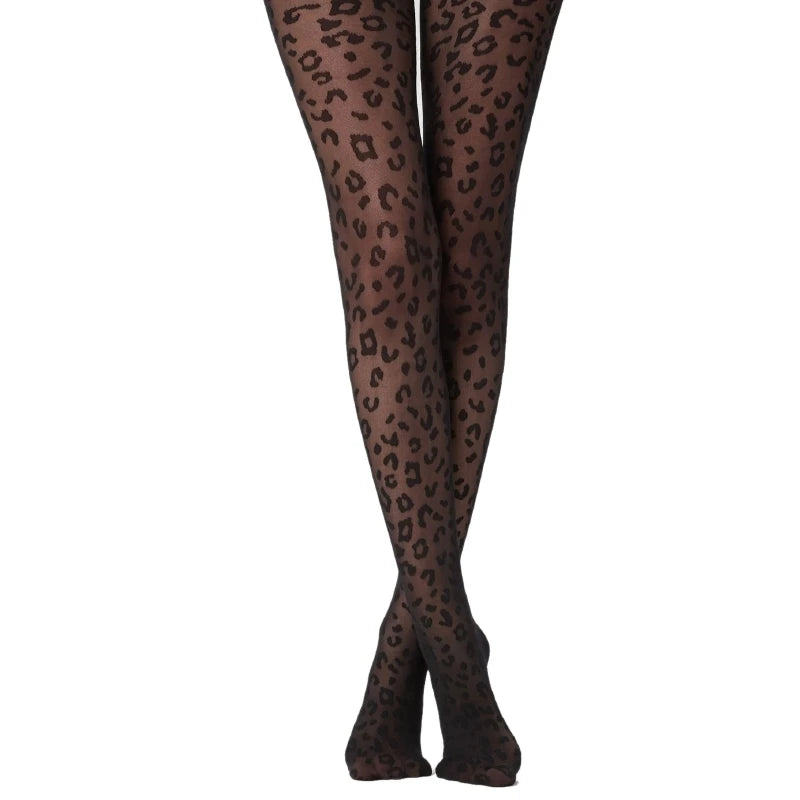 Women Summer Thin Sheer Pantyhose Gothic Vintage Leopard Animal Pattern Tights F3MD