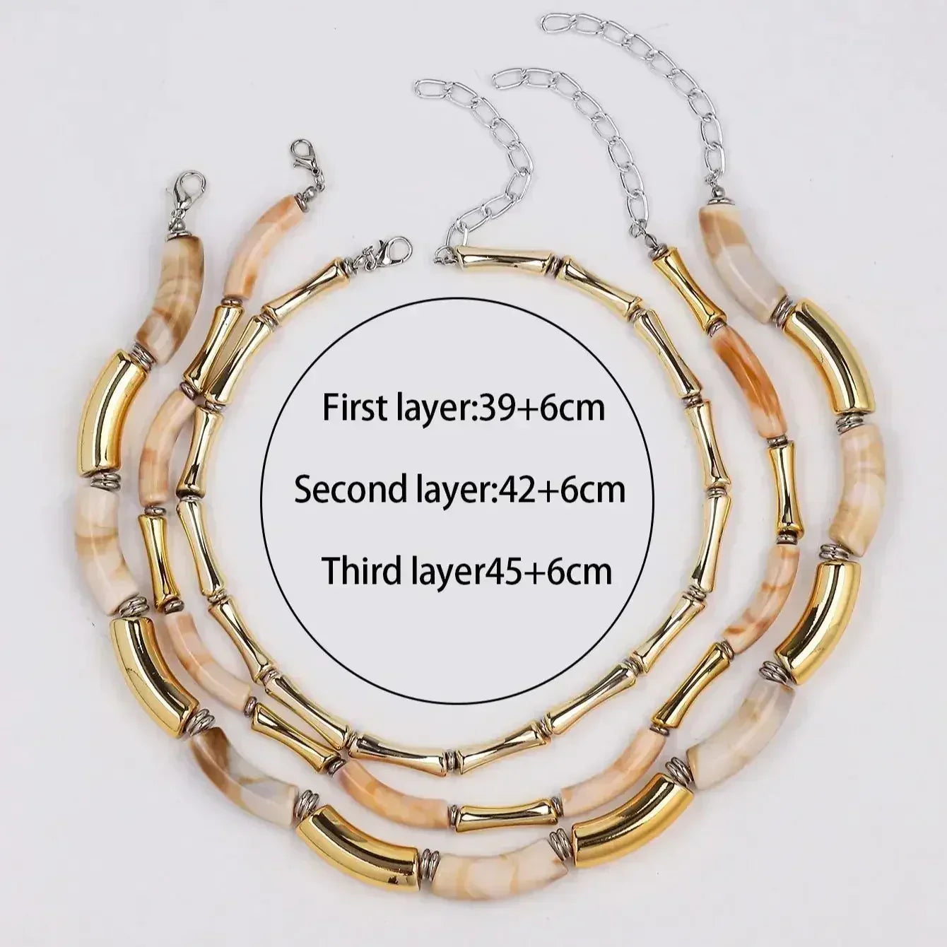 3 pieces/set Bohemian Acrylic Bamboo Beads Choker Necklace Set for Women Chunky Tube Necklaces 2024 Accessories Jewelry Femstylo
