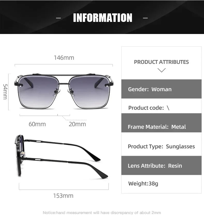 Fashion Square Luxury Design Sunglasses Men Women Flight Seven Rock Mach Six Style Gradient Pilot Sunglasses Oculos De Sol