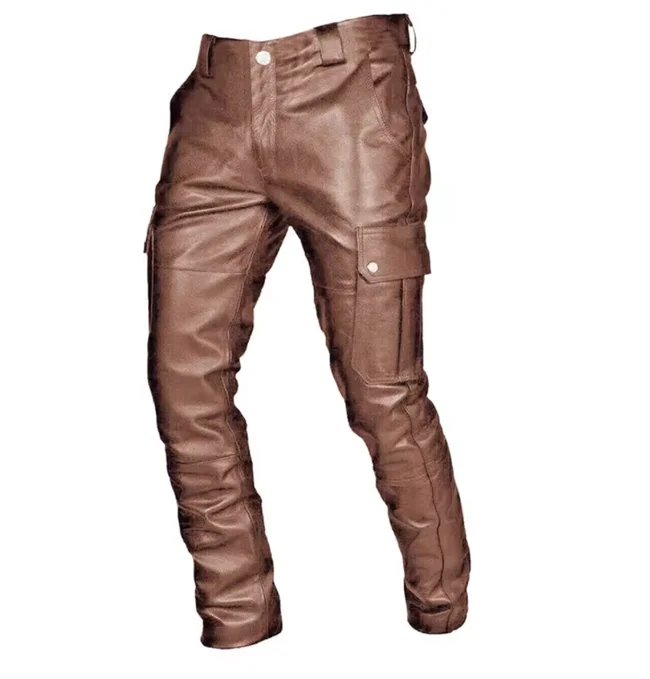 New Men Leather Pants Black / Red / Brown Fashion Men's Dance Party Casual Trousers Large Size 5XL