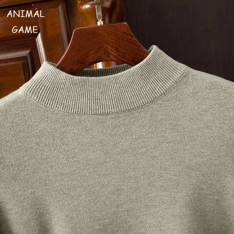 Autumn Mens Mock Turtleneck Knitwear Sweater Outdoor Half Neck Solid Color Pullover Streetwear Winter Warm Knitted Sweater