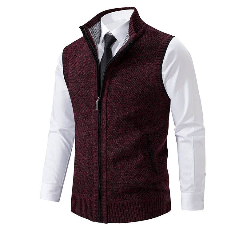 Vest Men's Knitted Sleeveless Sweater Wool Velvet Zipper Cardigan Turn-down Pullovers Turtleneck Sweatercoat Knit Waistcoat