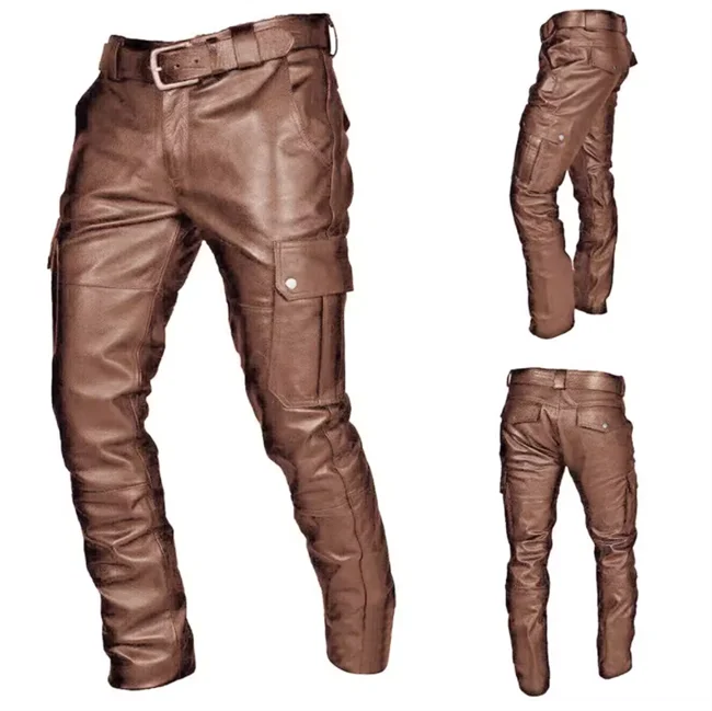 New Men Leather Pants Black / Red / Brown Fashion Men's Dance Party Casual Trousers Large Size 5XL