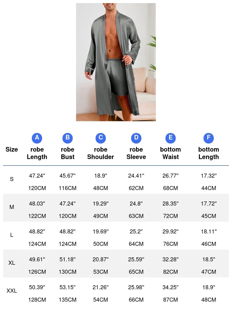 Male Ice Silk Pajamas 2Pcs Robe Suit Man Sleepwear Summer Spring Kimono Loungewear Peignoir Homme Nightwear Bathrobe Gown