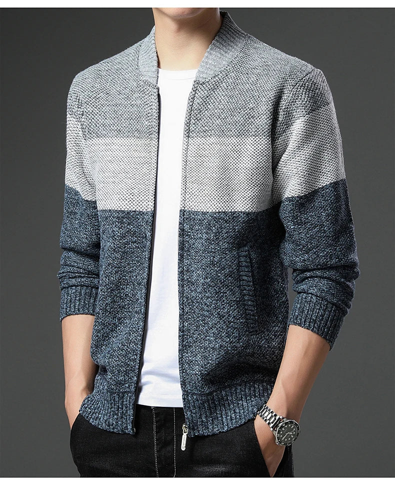 Mens Fleece Thick Cardigan Autumn Winter Knitted Sweaters Male Cardigans Slim Fit Luxury Brand Cold Sweater Coat Jacket