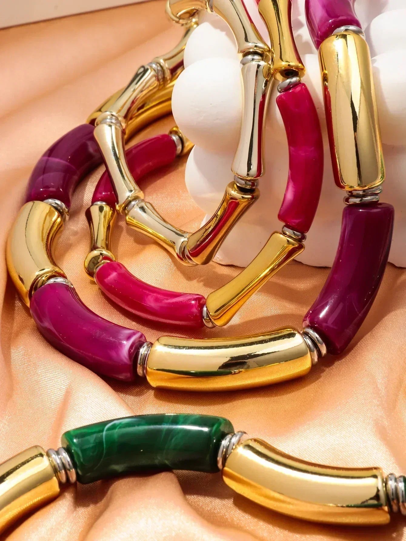 3 pieces/set Bohemian Acrylic Bamboo Beads Choker Necklace Set for Women Chunky Tube Necklaces 2024 Accessories Jewelry Femstylo