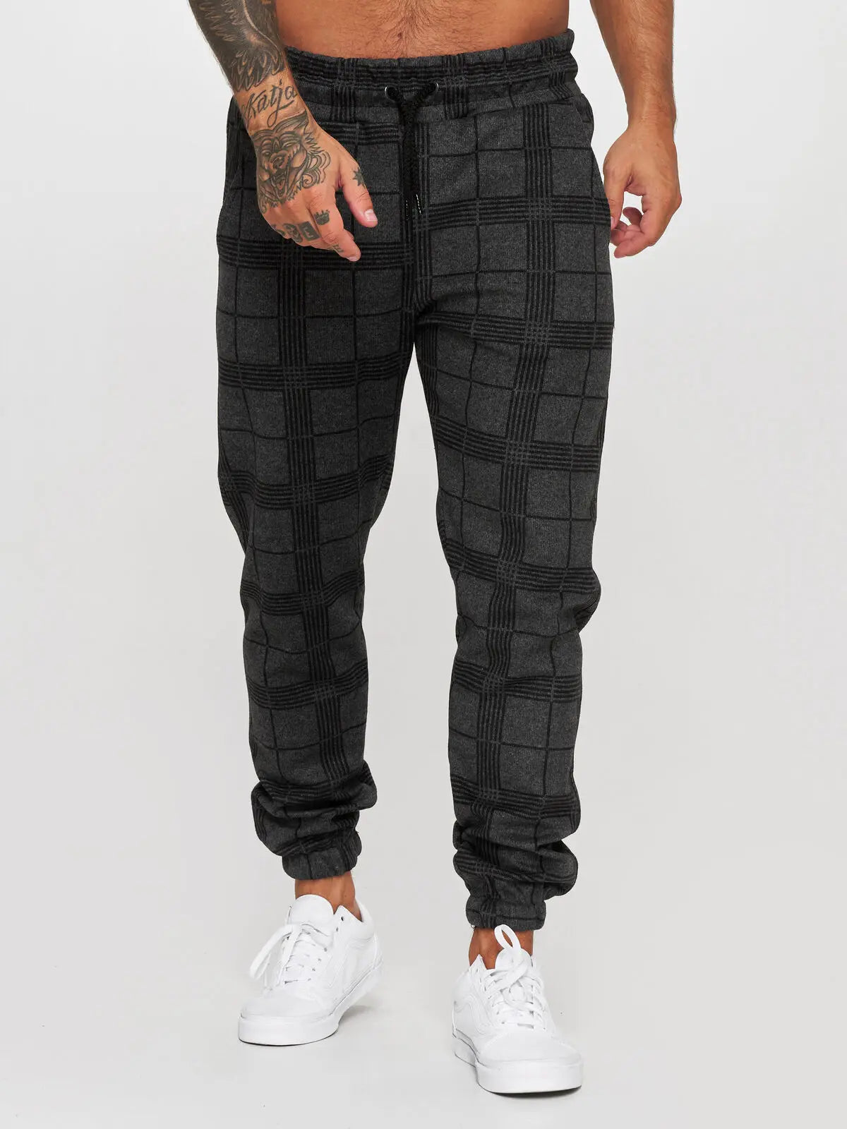 New Fashion Men Pants Mid Waist Slims Fit Male Sweatpants Plaid Checkered Side Stripe Trousers Summer Work Casual Pants